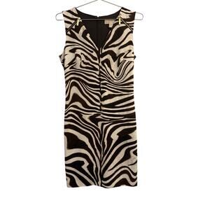 Michael Kors Brown and Cream Zebra Print Sleeveless Sheath Dress S